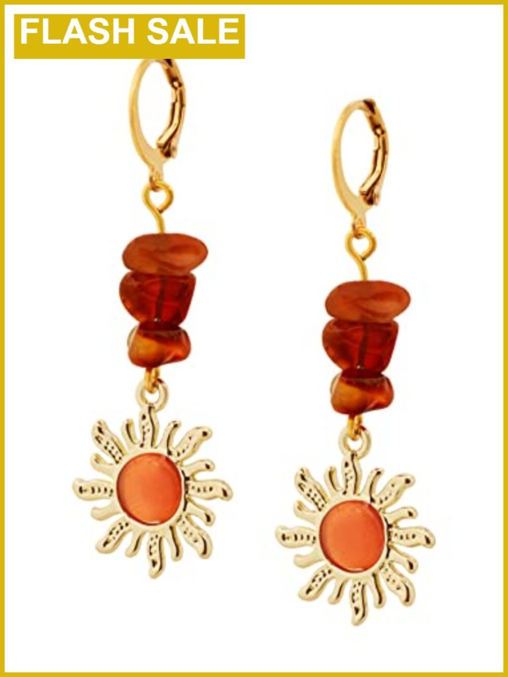 Copper Natural Crystal Sun Drop Dangle Earrings Boho Gothic Gift